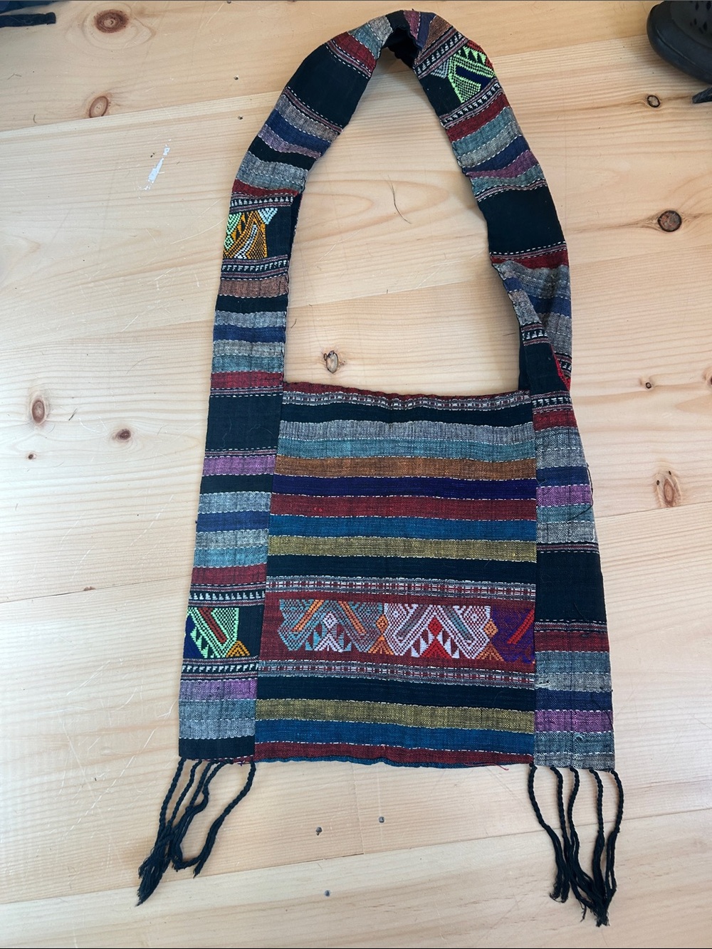Handwoven Boho. Multicolor Striped Crossbody Bag